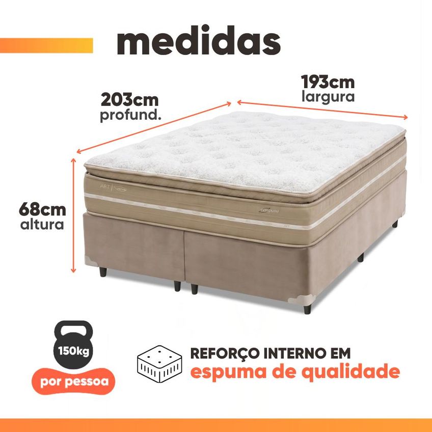 Cama Box King Espuma Pillow Top Lord 193x203x68cm Herval - Suporta Até 150 Kg Por Pessoa - imagem 3