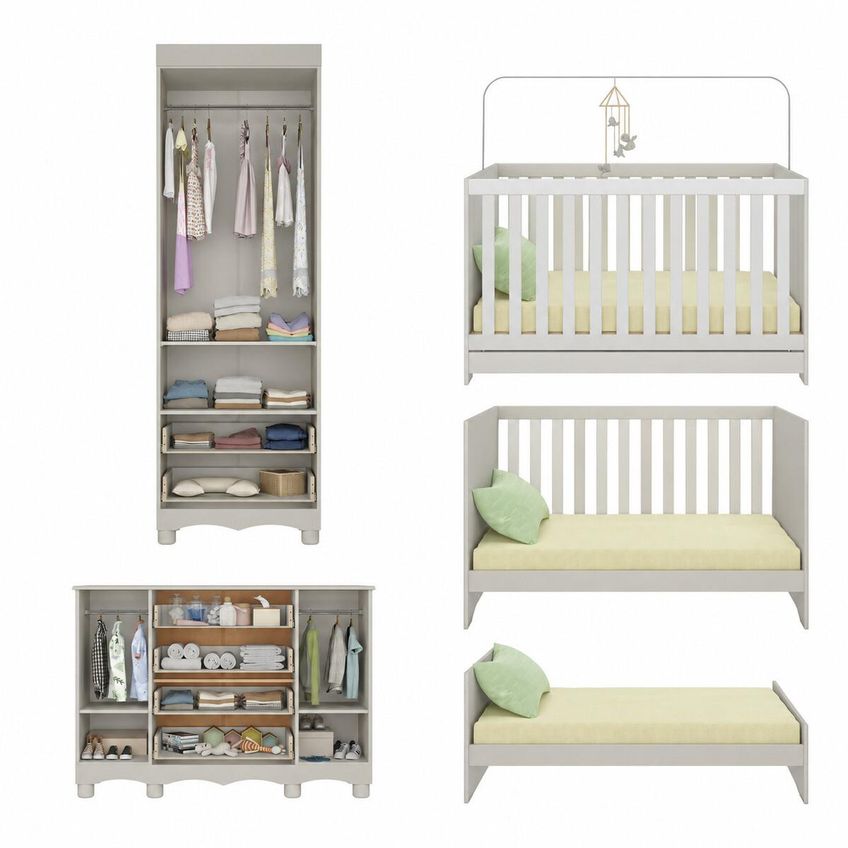 Quarto De Bebê Completo Com Berço Americano 3 Em 1 Colchão Incluso Dengo Multimóveis Mp4612 - Off White - imagem 5