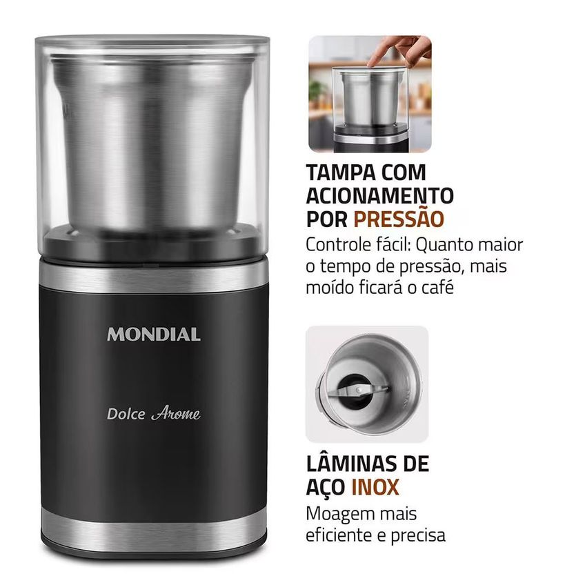 Moedor De Café MCF-01-BI Inox 180W 60g Lâminas Inox Mondial - imagem 4