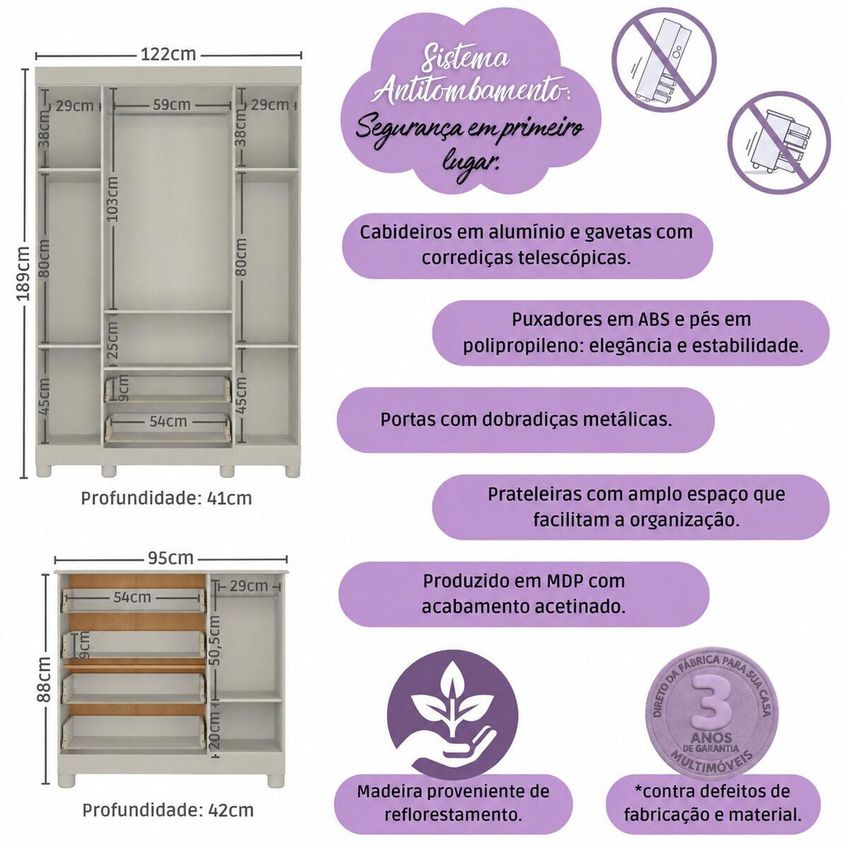 Quarto De Bebê Completo Com Berço Americano 3 Em 1 Colchão Incluso Allegra Multimóveis Mp4598 - Off White - imagem 3