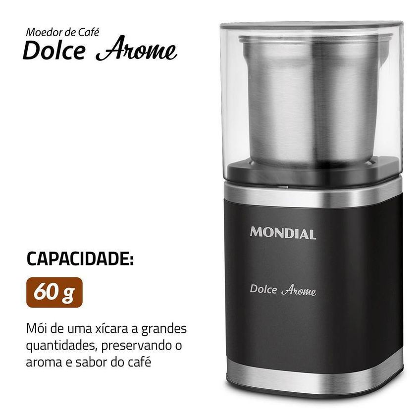 Moedor De Café MCF-01-BI Inox 180W 60g Lâminas Inox Mondial - imagem 5