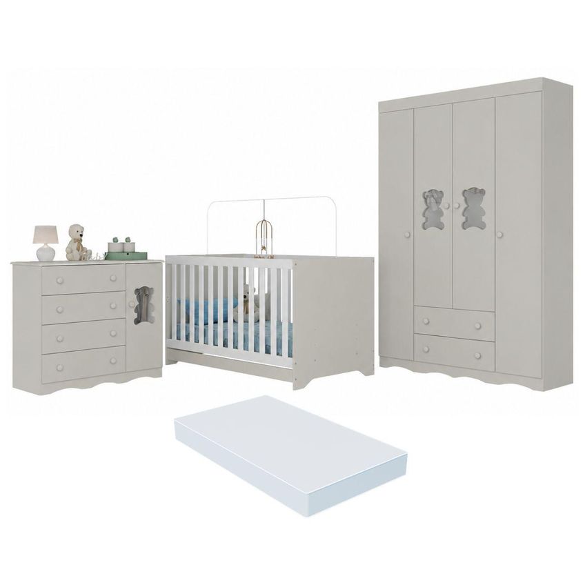 Quarto De Bebê Completo Com Berço Americano 3 Em 1 Colchão Incluso Doçura Multimóveis MP4662 - Off White - imagem 2