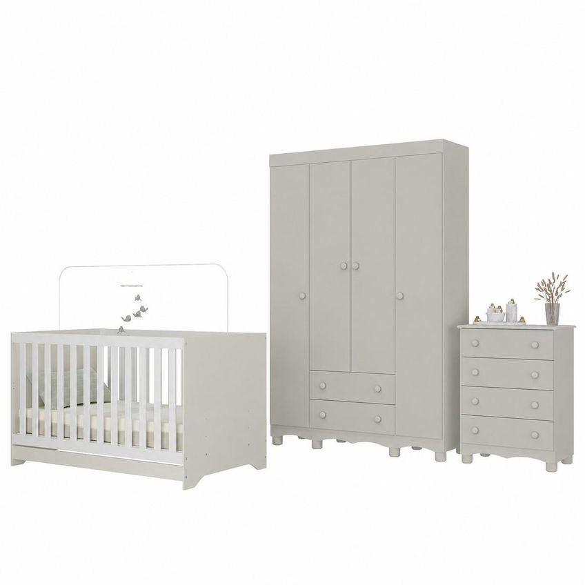Quarto De Bebê Completo Com Berço Americano 3 Em 1 P/colchão 130x70cm Dengo Multimóveis Mp4588 - Off White - imagem 2