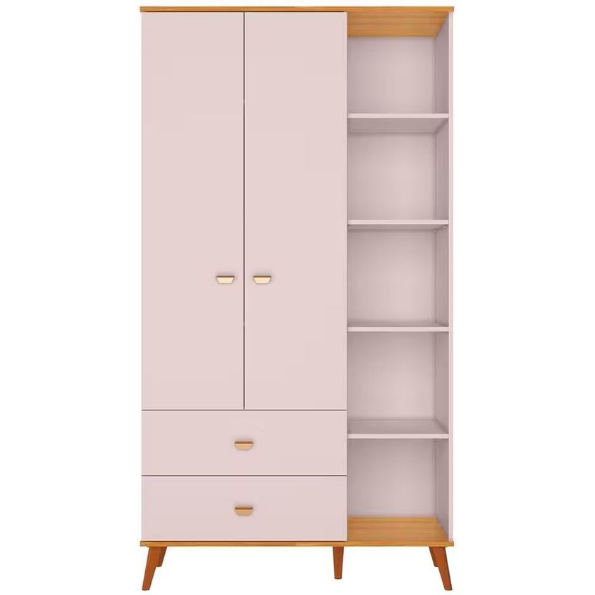 Conjunto Quarto Infantil Ternura Cômoda 5 Gavetas Berço 2 Em 1 Guarda-roupa 2 Portas Colchão Herval Espuma D18 Bartira - imagem 2