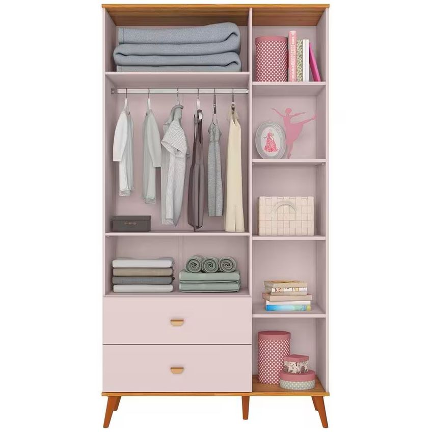 Conjunto Quarto Infantil Ternura Cômoda 5 Gavetas Berço 2 Em 1 Guarda-roupa 2 Portas Colchão Herval Espuma D18 Bartira - imagem 3