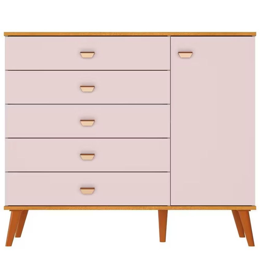 Conjunto Quarto Infantil Ternura Cômoda 5 Gavetas Berço 2 Em 1 Guarda-roupa 2 Portas Colchão Herval Espuma D18 Bartira - imagem 4