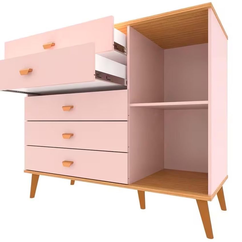 Conjunto Quarto Infantil Ternura Cômoda 5 Gavetas Berço 2 Em 1 Guarda-roupa 2 Portas Colchão Herval Espuma D18 Bartira - imagem 5