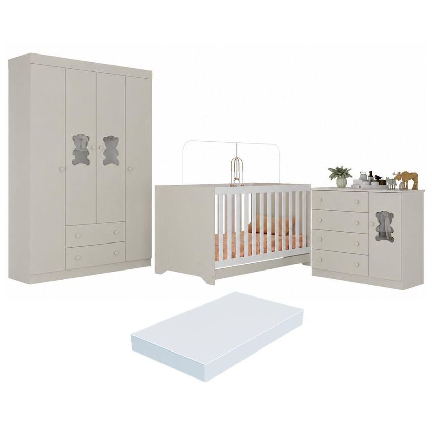 Quarto De Bebê Completo Com Berço Americano 3 Em 1 Colchão Incluso Teddy Multimóveis Mp4660 Off White - imagem 2