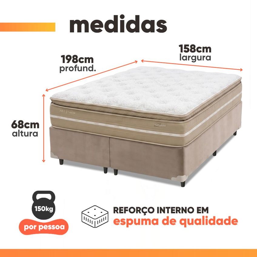 Cama Box Baú Queen Espuma Pillow Top Lord 158x198x71cm Herval Suporta Até 150 Kg Por Pessoa - imagem 3