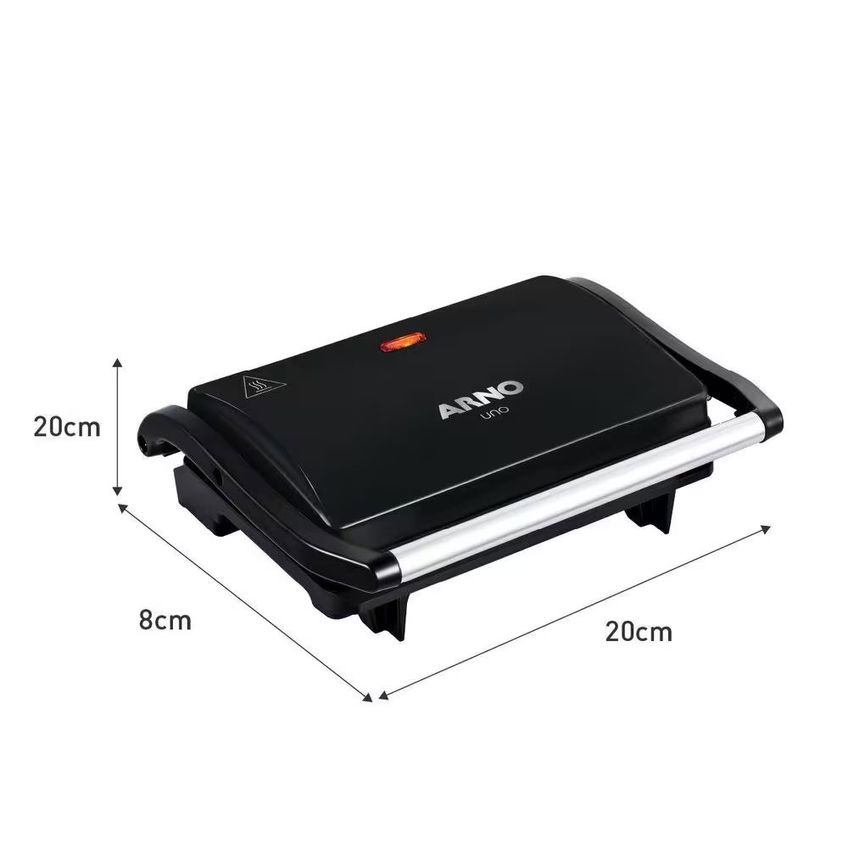 Grill Elétrico Compact Uno Gpto Grelha Antiaderente Trava Lateral Preto Arno - imagem 3