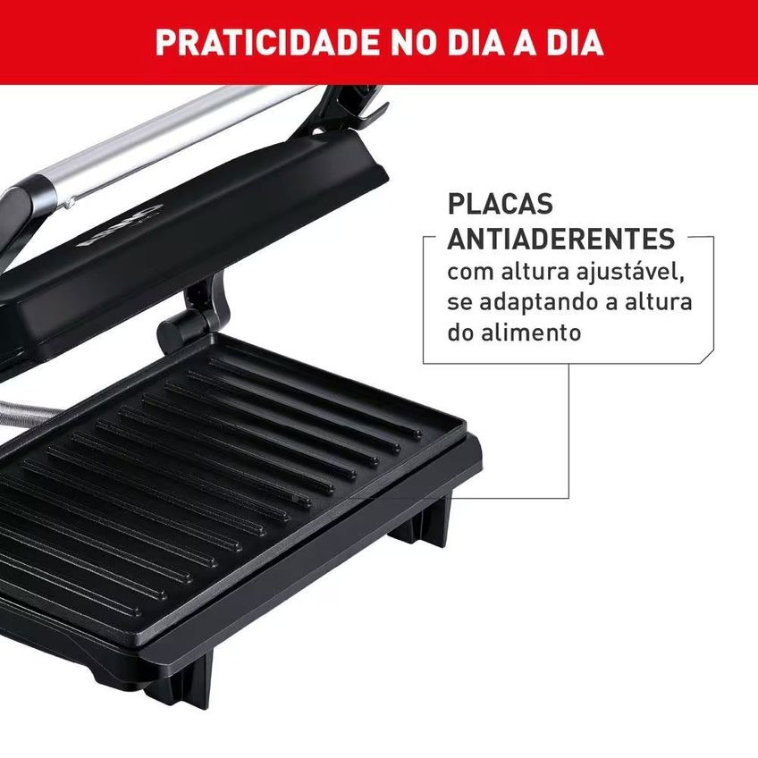 Grill Elétrico Compact Uno Gpto Grelha Antiaderente Trava Lateral Preto Arno - imagem 5