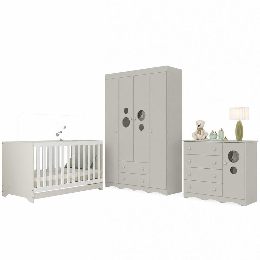 Quarto De Bebê Completo Com Berço Americano 3 Em 1 Sonho Multimóveis MP4615 - Off White - imagem 2