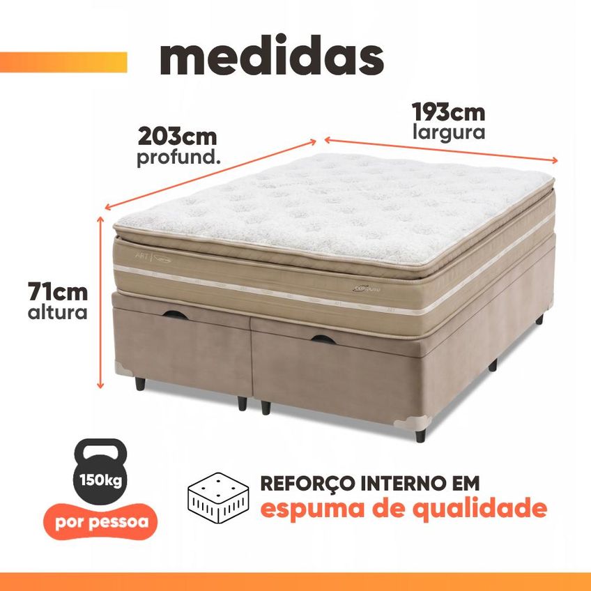 Cama Box Baú King Espuma Pillow Top Lord 193x203x71cm Herval - Suporta Até 150 Kg Por Pessoa - imagem 3