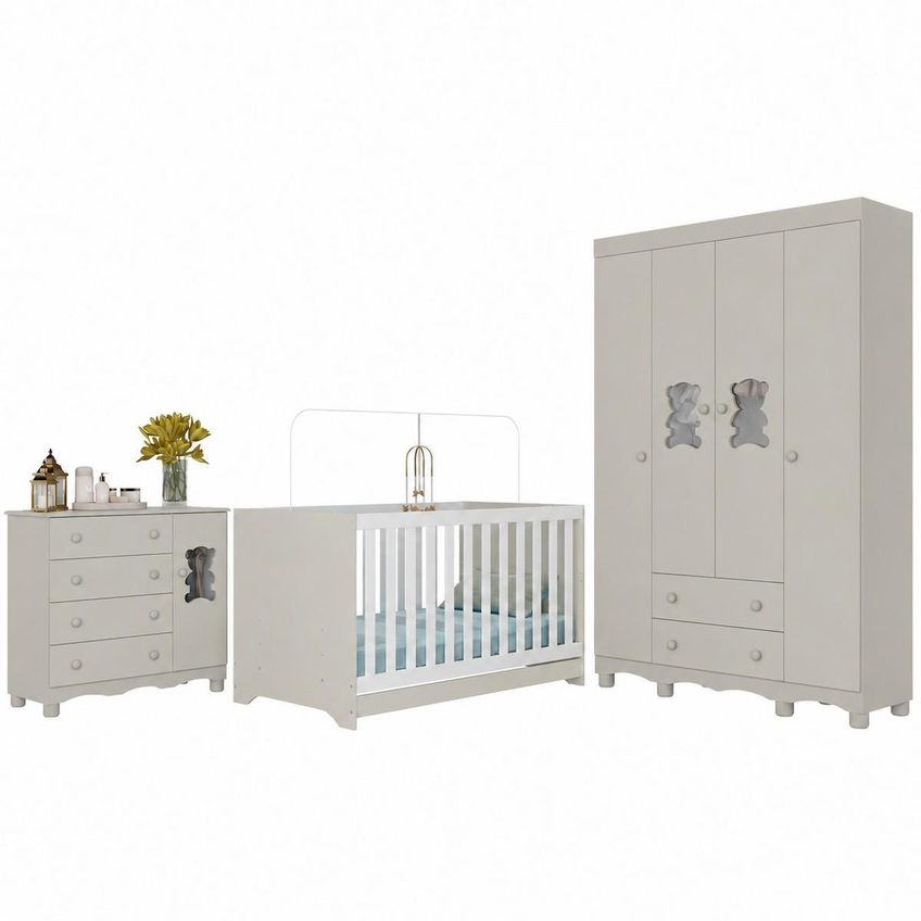Quarto De Bebê Completo Com Berço Americano 3 Em 1 Ternura Multimóveis MP4647 - Off White - imagem 2