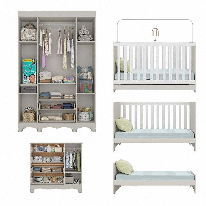 Quarto De Bebê Completo Com Berço Americano 3 Em 1 Ternura Multimóveis MP4647 - Off White - imagem 5