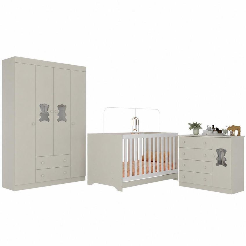 Quarto De Bebê Completo Com Berço Americano 3 Em 1 Teddy Multimóveis Mp4644 - Off White - imagem 2