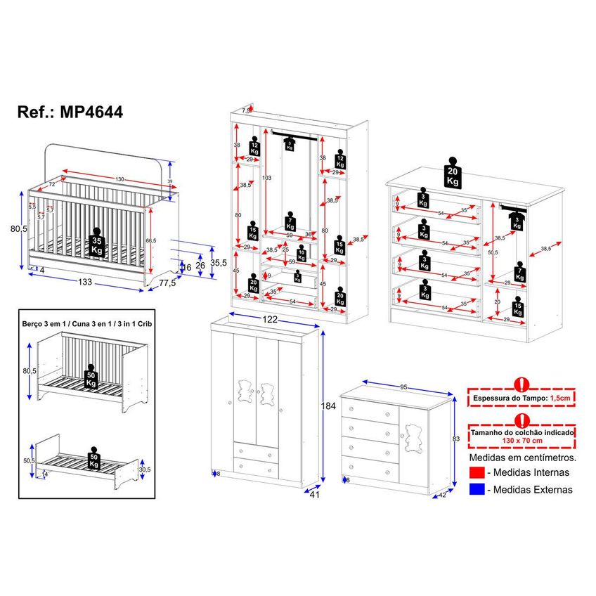 Quarto De Bebê Completo Com Berço Americano 3 Em 1 Teddy Multimóveis Mp4644 - Off White - imagem 4