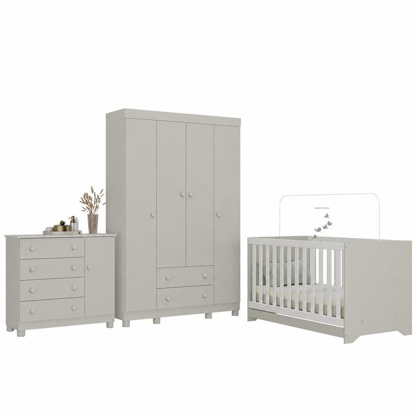 Quarto De Bebê Completo Com Berço Americano 3 Em 1 P/colchão 130x70cm Allegra Multimóveis Mp4582 - Off White - imagem 2