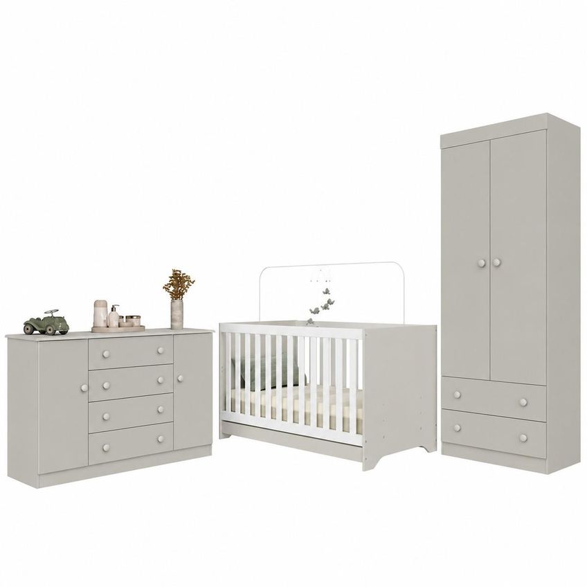 Quarto De Bebê Completo Com Berço Americano 3 Em 1 P/colchão 130x70cm Encanto Multimóveis Mp4593 - Off White - imagem 2