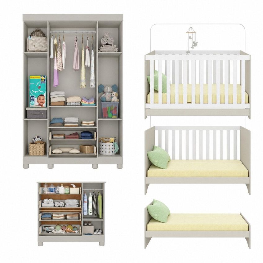 Quarto De Bebê Completo Com Berço Americano 3 Em 1 P/colchão 130x70cm Allegra Multimóveis Mp4582 - Off White - imagem 5