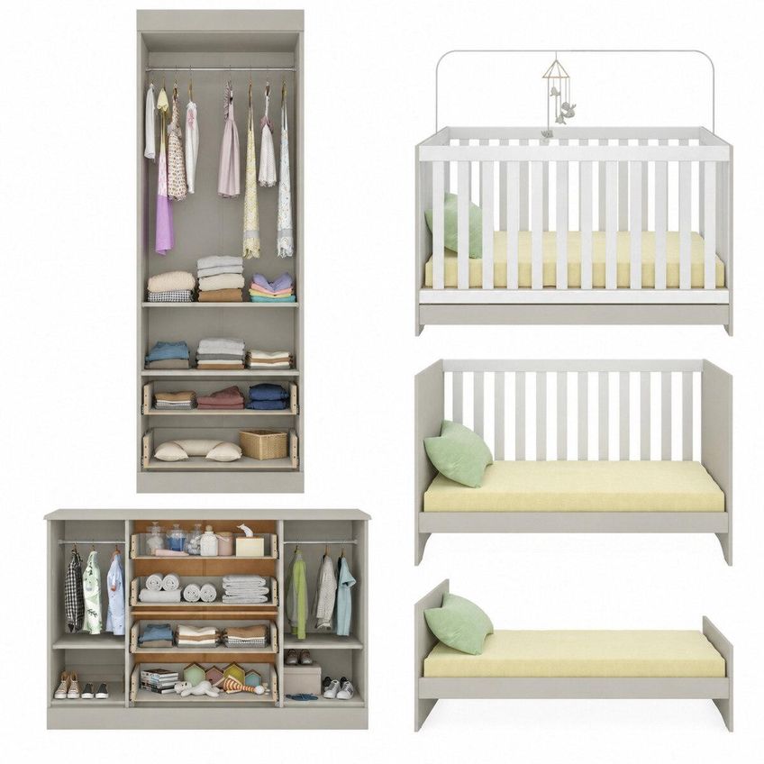 Quarto De Bebê Completo Com Berço Americano 3 Em 1 P/colchão 130x70cm Encanto Multimóveis Mp4593 - Off White - imagem 5