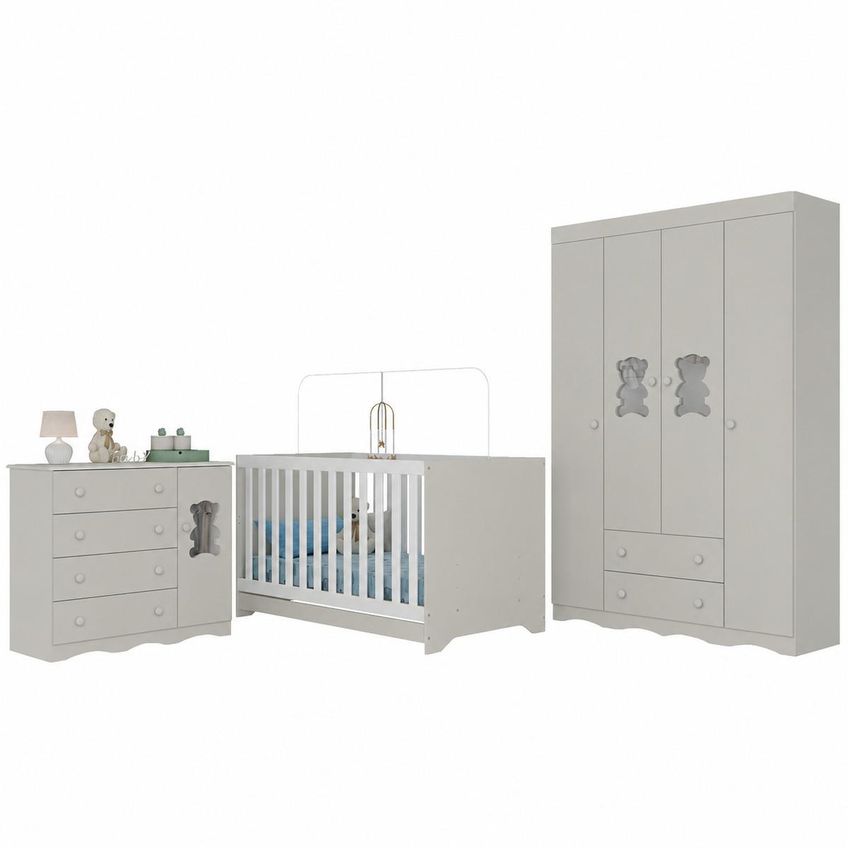 Quarto De Bebê Completo Com Berço Americano 3 Em 1 Doçura Multimóveis MP4646 - Off White - imagem 2