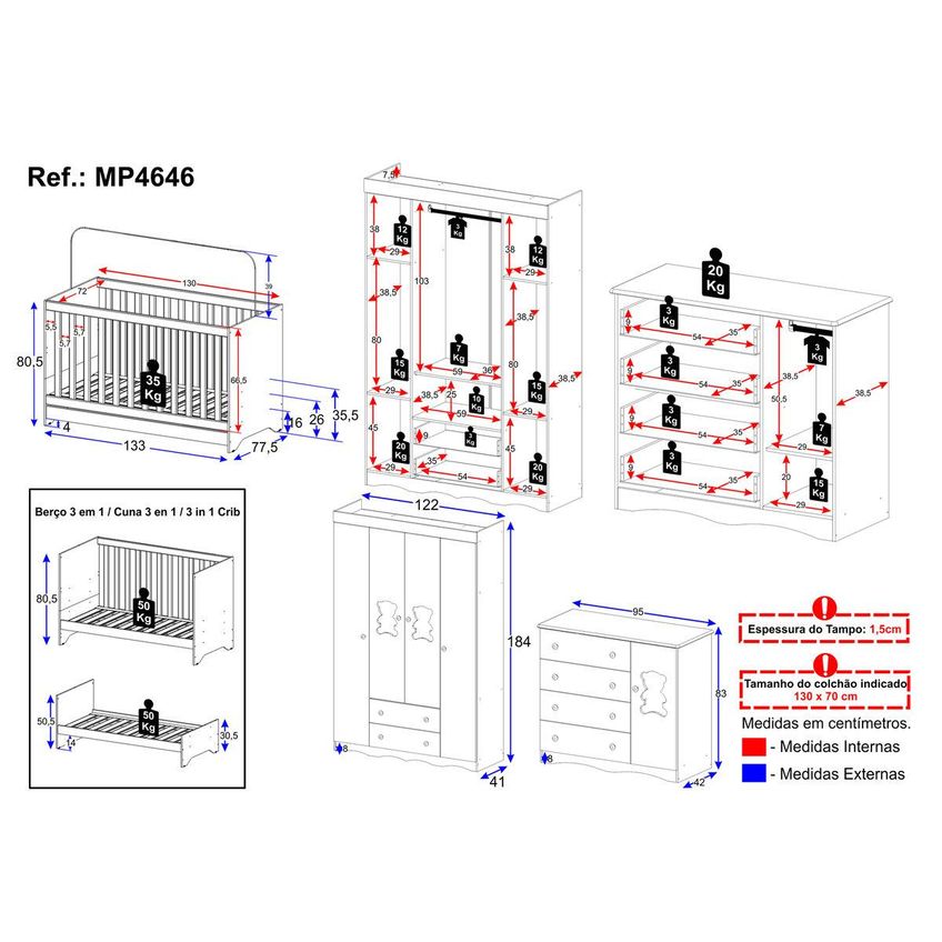 Quarto De Bebê Completo Com Berço Americano 3 Em 1 Doçura Multimóveis MP4646 - Off White - imagem 4