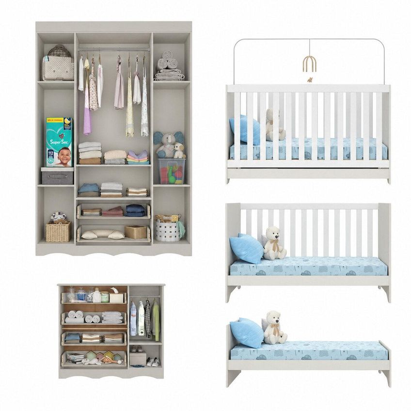Quarto De Bebê Completo Com Berço Americano 3 Em 1 Doçura Multimóveis MP4646 - Off White - imagem 5