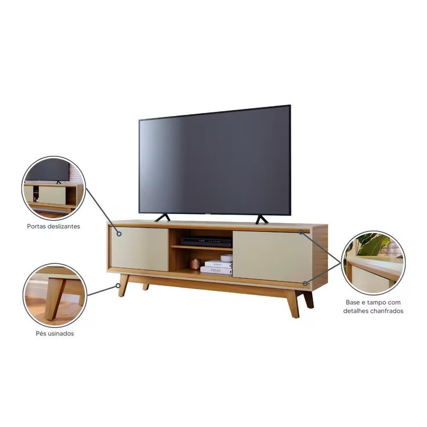Estante Bancada Atlas 164cm TV 65 2 Portas Deslizantes MDP Madetec - imagem 4