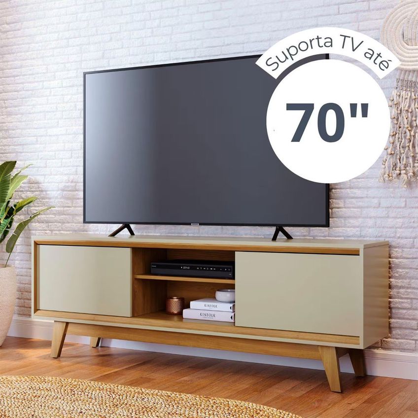 Estante Bancada Atlas 164cm TV 65 2 Portas Deslizantes MDP Madetec - imagem 5