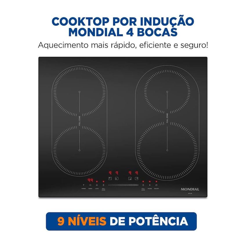 Cooktop De Indução CTI-03 4 Bocas Com Full Zone E Função Turbo Mondial - imagem 3