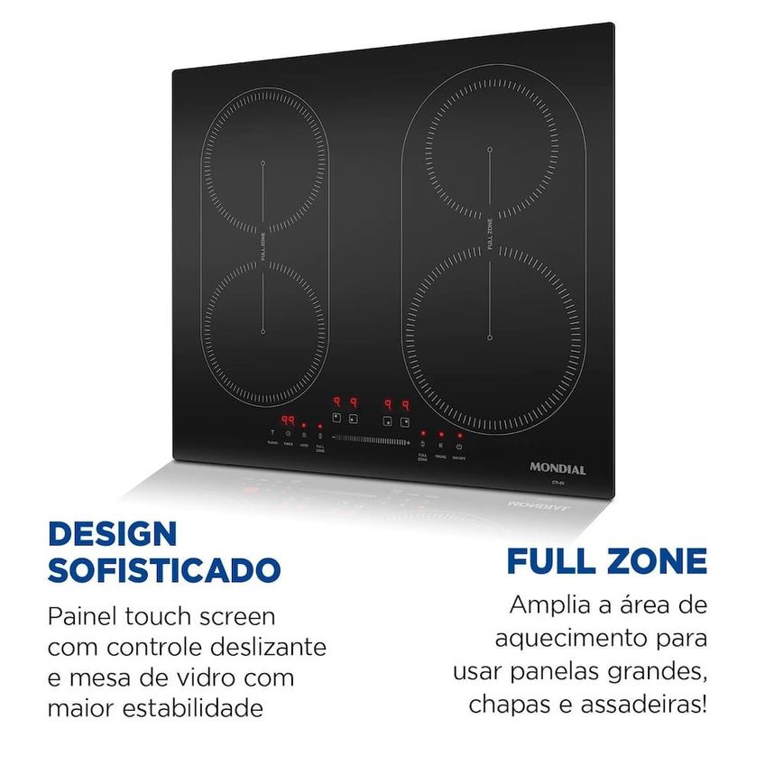 Cooktop De Indução CTI-03 4 Bocas Com Full Zone E Função Turbo Mondial - imagem 4