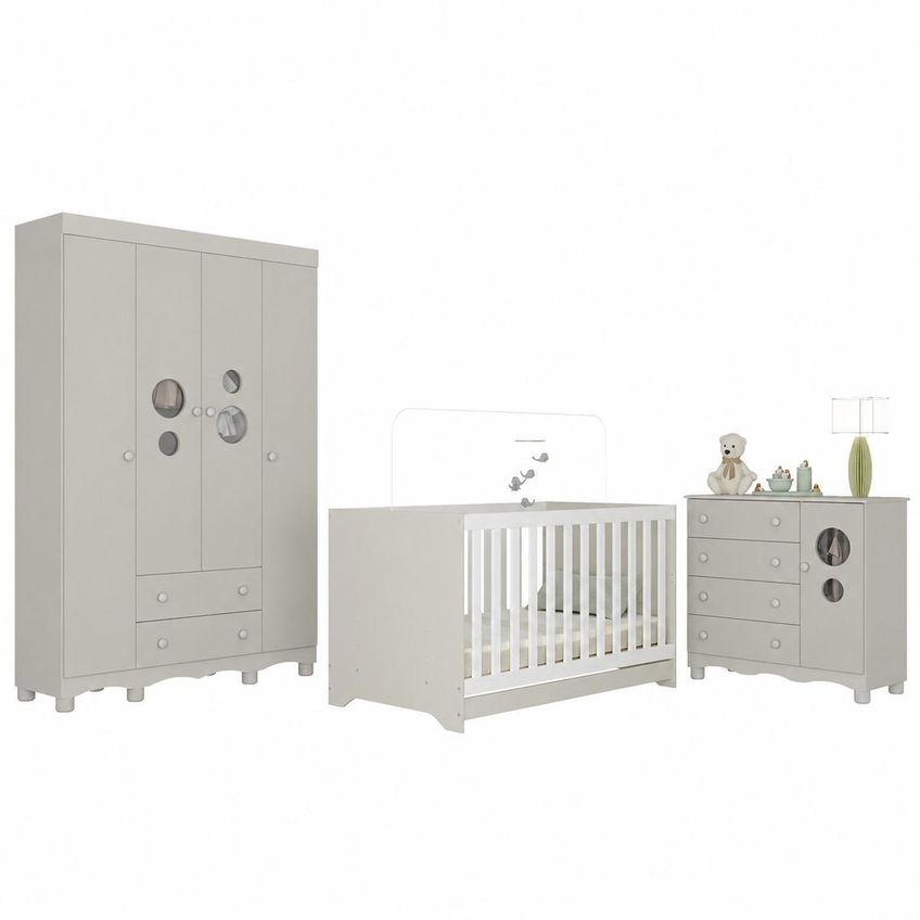 Quarto De Bebê Completo Com Berço Americano 3 Em 1 Suspiro Multimóveis Mp4616 - Off White - imagem 2