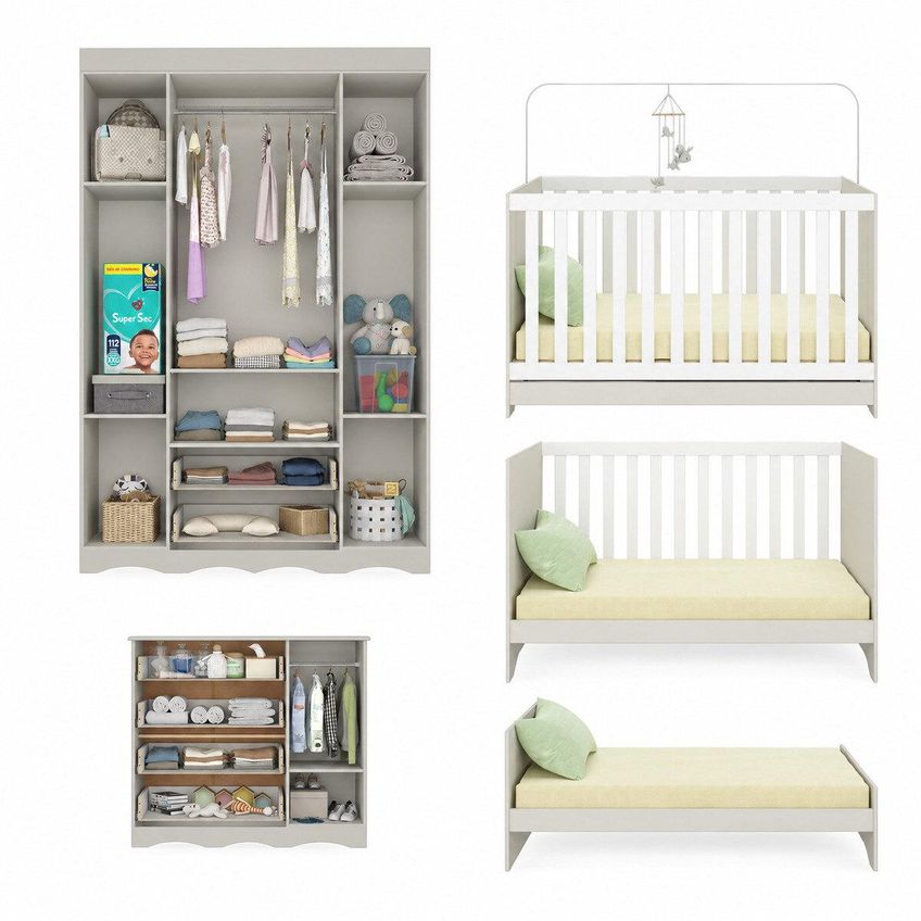 Quarto De Bebê Completo Com Berço Americano 3 Em 1 Suspiro Multimóveis Mp4616 - Off White - imagem 5