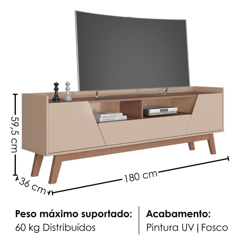 Rack Bancada TV 70 Pol 180 Cm Florença Fendi Freijó Bechara - imagem 3
