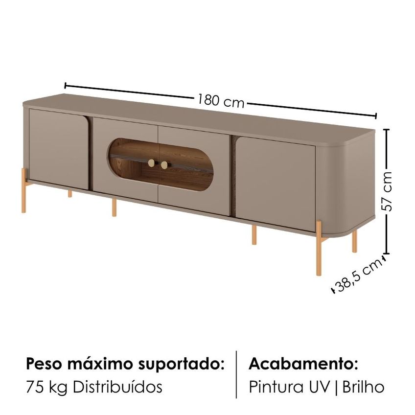 Rack Bancada TV 75 Pol Orgânico 180 cm Juquehy Fendi Carvalho Bechara - imagem 3