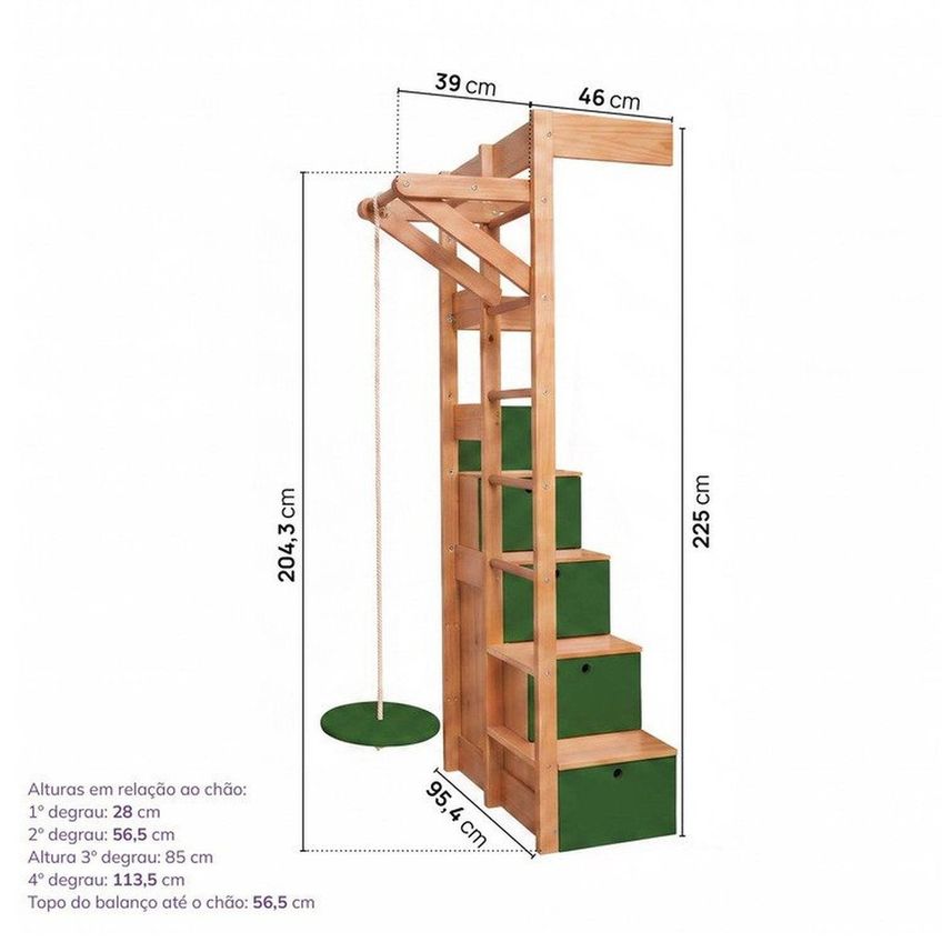 Treliche Active Play Com Balanço Infantil Climb Casatema Madeira Originals Verde/Madeira Natural Verde/Madeira Natural - imagem 5
