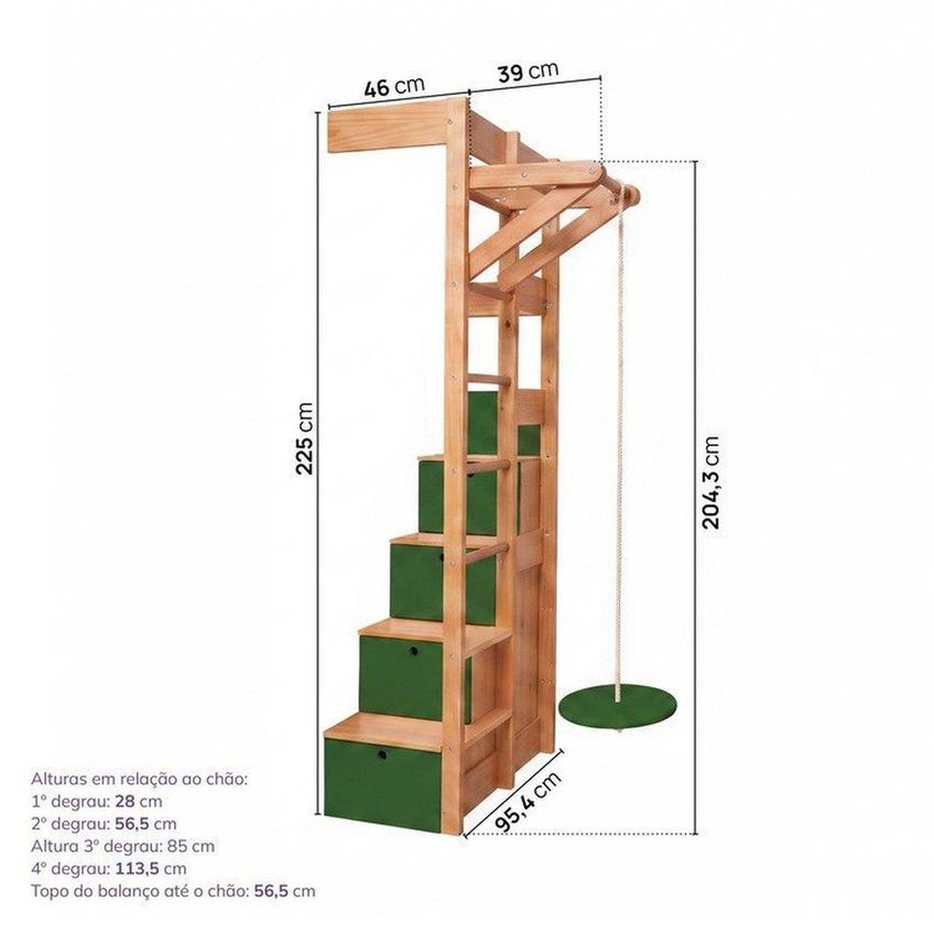 Treliche Active Play Com Balanço Infantil Climb Casatema Madeira Originals Verde/Madeira Natural Verde/Madeira Natural - imagem 4