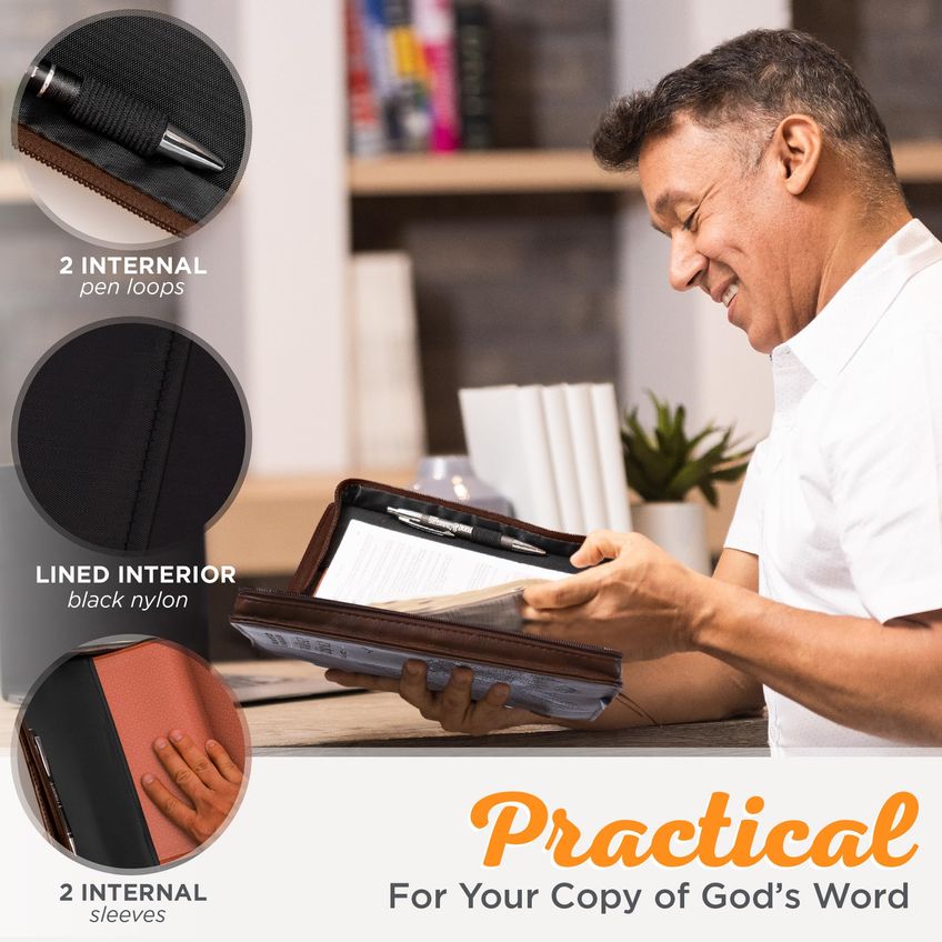 Capa Clássica Masculina Para Bíblia – Couro Sintético Marrom Médio – Christian Art Gifts - imagem 3