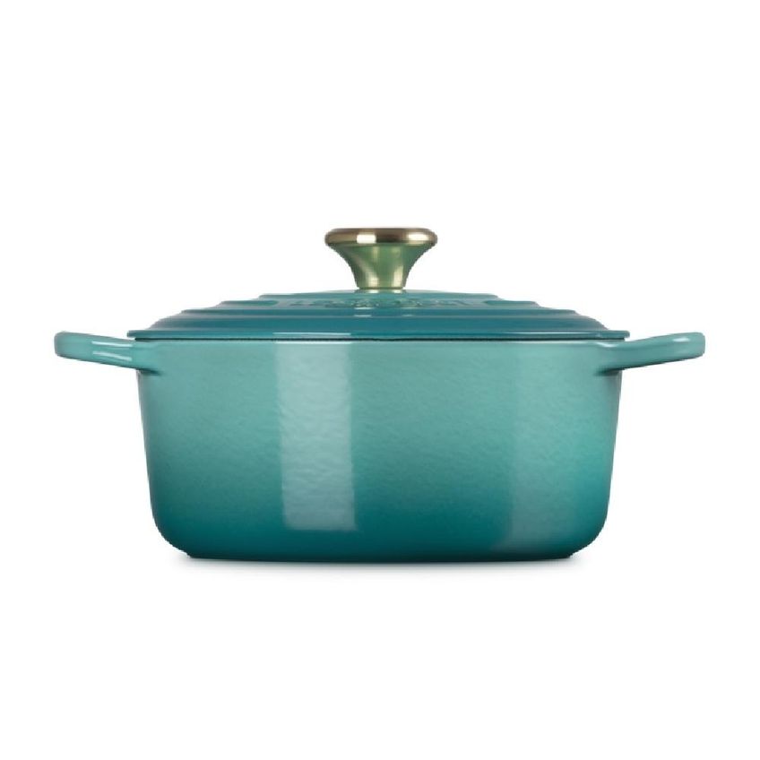 Panela Redonda Le Creuset Signature 28cm Puxador Dourado Em Ferro Fundido Bleu Riviera 21177280994450 - imagem 3