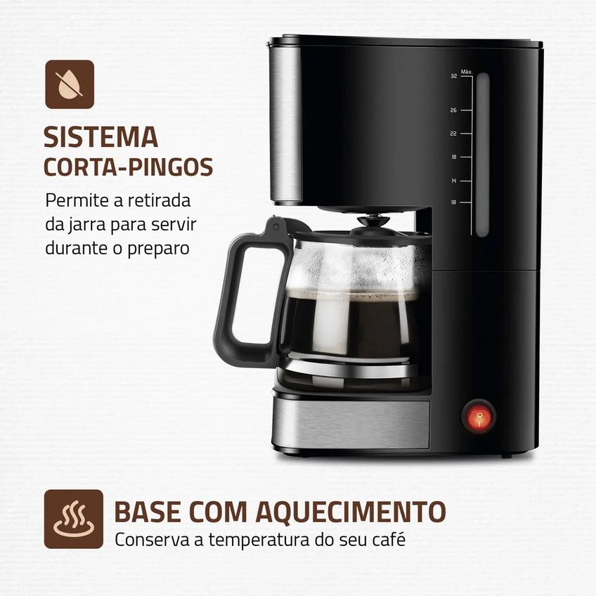 Cafeteira Elétrica Dolce Arome Mondial C-44-32x-si 800 W 127v Preto E Inox - imagem 4