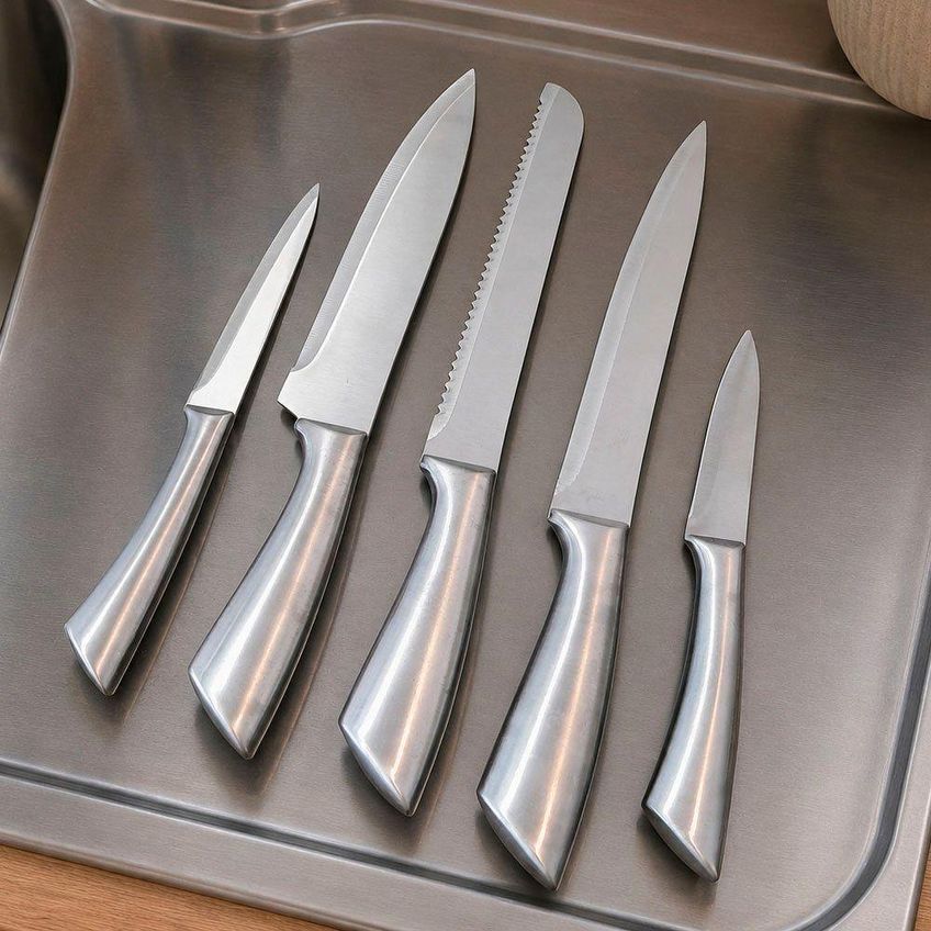 Conjunto De Facas Inox Com Suporte Profissional 5 Peças Cozinha Prata - imagem 3
