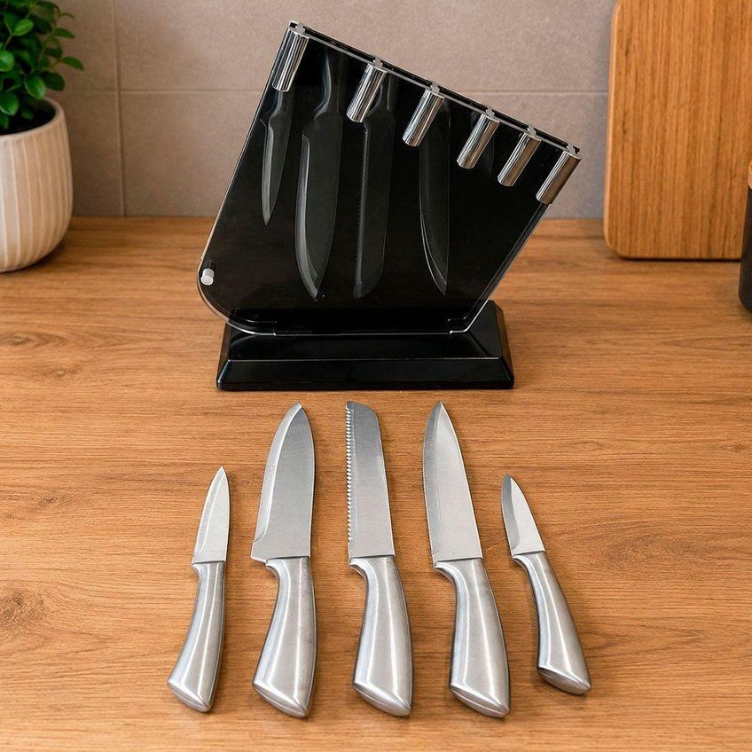 Conjunto De Facas Inox Com Suporte Profissional 5 Peças Cozinha Prata - imagem 4