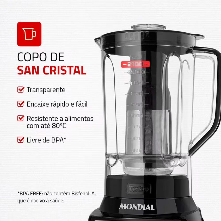 Liquidificador Turbo Inox L-1400 12 Velocidades 1400W 3L Mondial - imagem 4