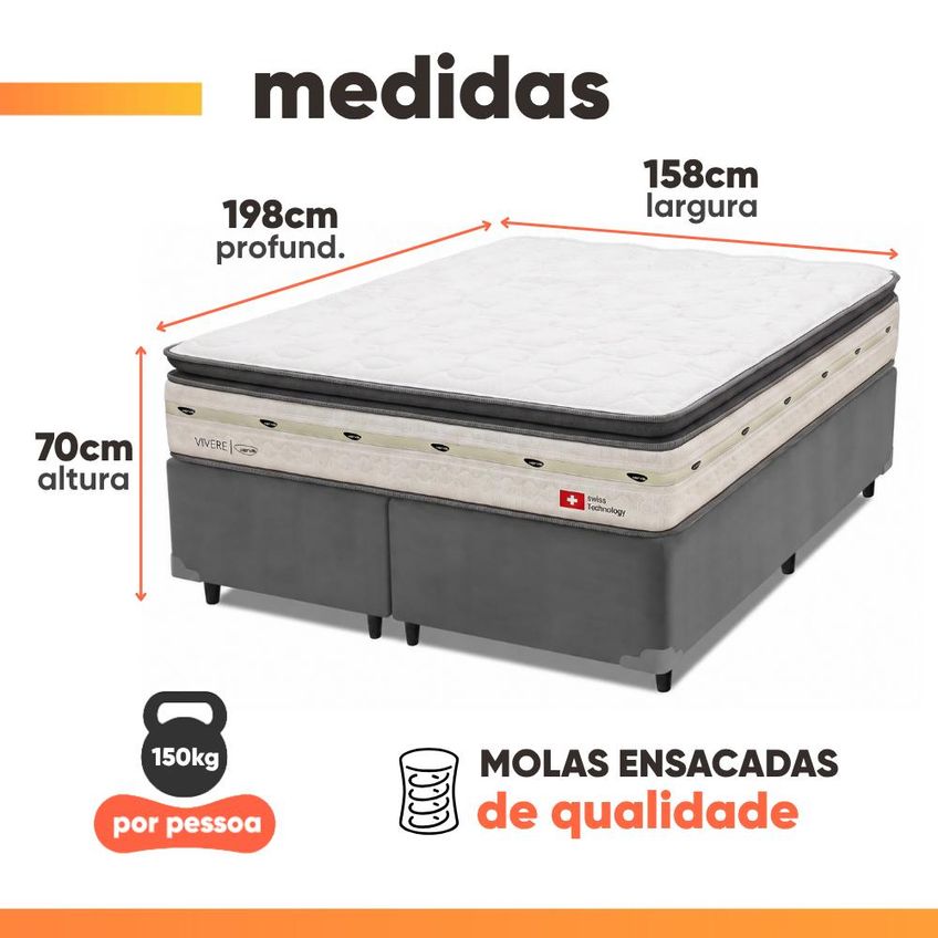 Cama Box Queen Molas Ensacadas Orion 158x198x70cm Herval Suporta Até 150 Kg Por Pessoa - imagem 3