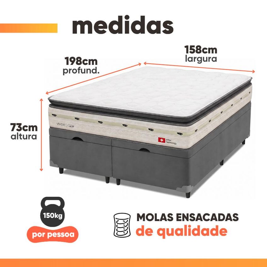 Cama Box Baú Queen Molas Ensacadas Orion 158x198x73cm Herval - Suporta Até 150 Kg Por Pessoa - imagem 3