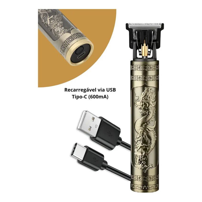 Máquina De Cortar Cabelo Hair Trimmer Professional T-blade Sem Fio Dourado 5v Usb Com 4 Pentes - imagem 3