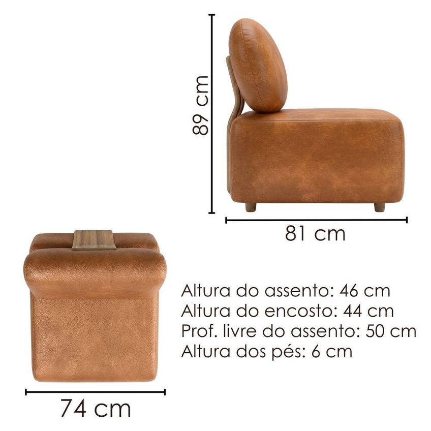 Poltrona Modular Block Pes Madeira Courino Tcs 727 Moll - imagem 3