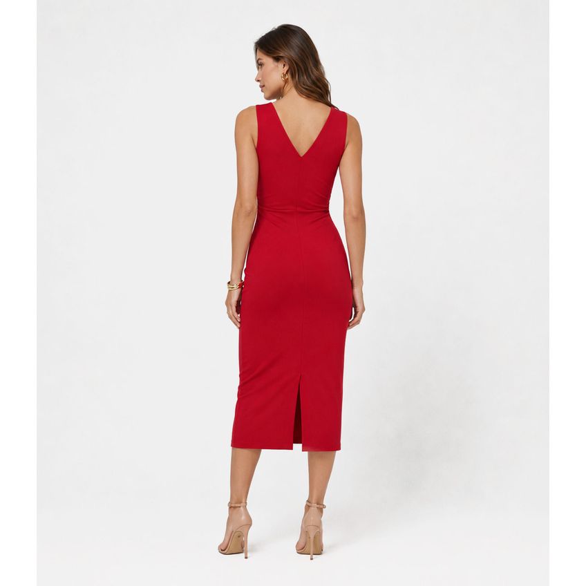 Vestido Midi Em Molecotton Viscose Light Rovitex Vermelho M - imagem 3