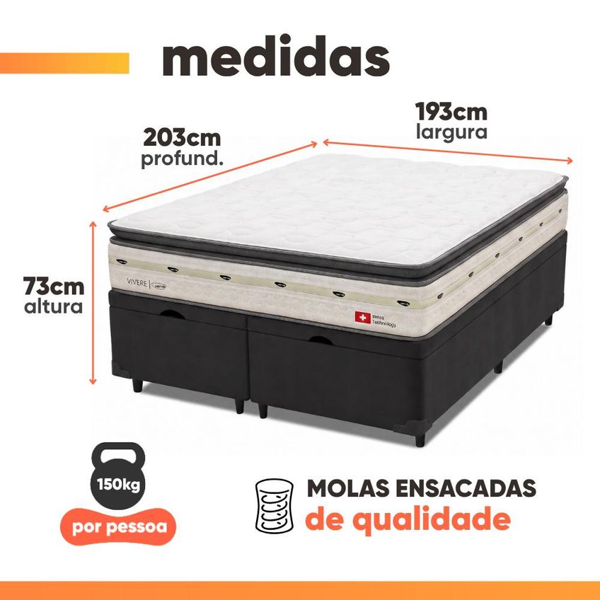Cama Box Baú King Molas Ensacadas Orion 193x203x73cm Herval Suporta Até 150 Kg Por Pessoa - imagem 3
